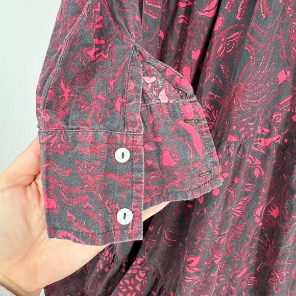 Ro's Garden Long Sleeves Button Front Maxi Dress Black & Red Size Large - Picture 4 of 5